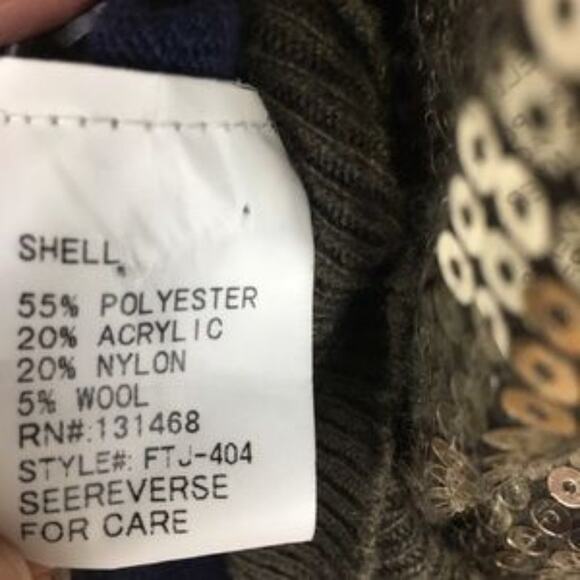 Fate Brown & Navy Wool Blend Sequined Sweater Large - Picture 8 of 8